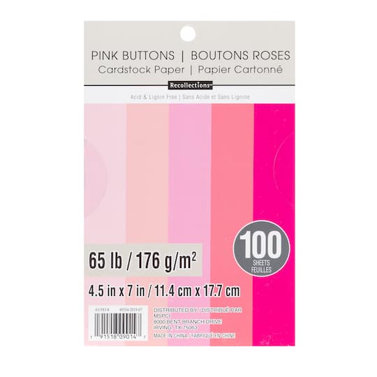 12 Packs: 100 ct. (1,200 total) Pink Buttons 4.5" x 7" Cardstock Paper by Recollections™